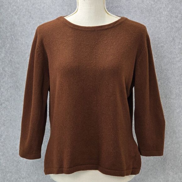 Iris Singer Collection Womens XL 100% Cashmere Brown 3/4 Sleeve Pullover Sweater - Picture 2 of 12